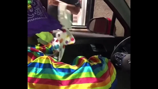 Clown gets dick sucked while ordering food