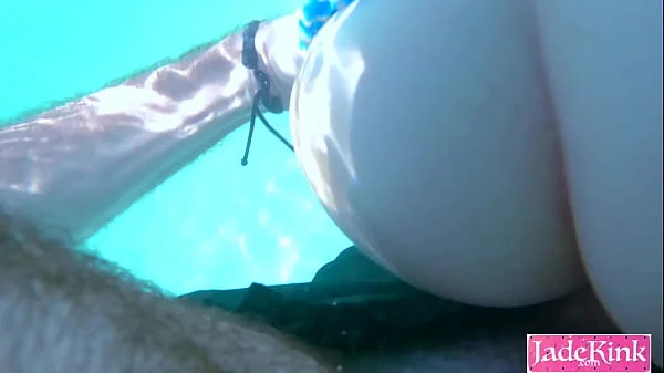 Couple on vacation public fuck at the beach underwater creampie