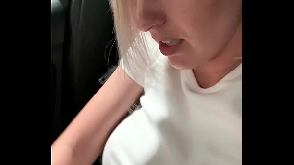 Omg so risky! Tight pussy fingered to orgasm in the public car park