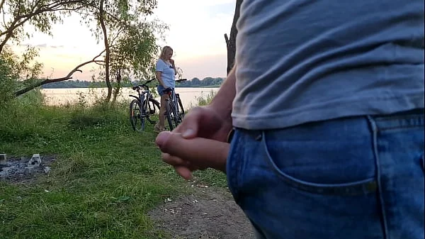 I public jerk off dick near unknown busty blonde girl and she want look how i masturbate and want touch my cock