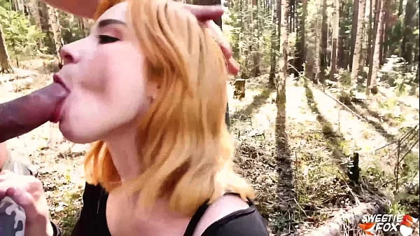 Girlfriend Deepthroat and Passionate Fuck in the Wood - Cum on Tongue