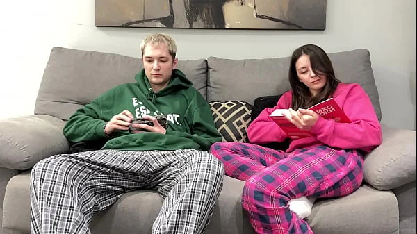 Step Brother Watch Porn and Jerk Off Next To Step Sister! But She Decide Handjob Him Instead Reading Boring Book