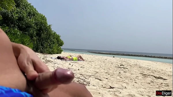 Voyeur pervert jerks off busty MILF and her stepdaughter and cums on their faces while they sunbathe