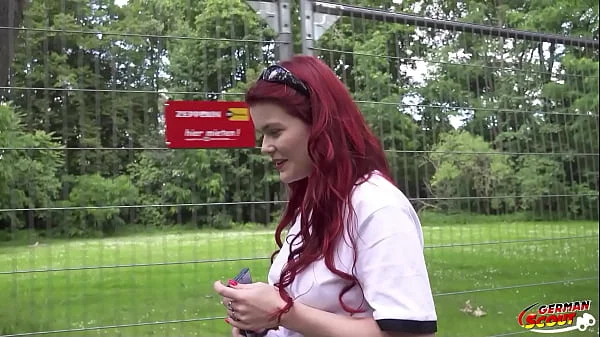 GERMAN SCOUT - Redhead Football Fan Mia May Pickup for Public Anal Fuck at Public Viewing