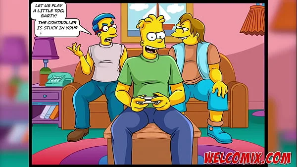 While playing video games, friends fuck the MILF!!! The Simptoons, Simpsons porn