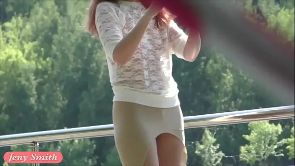 Jeny Smith showing her pussy to a strangers in public park.