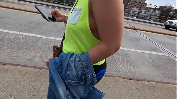 Wife no bra side boobs with pierced nipples in public flashing