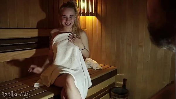 Curvy hottie fucking a stranger in a public sauna