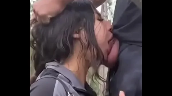 Outdoors teen mouthfuck