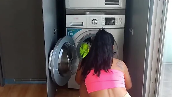 Latina stepmom get stuck in the washer and stepson fuck her !